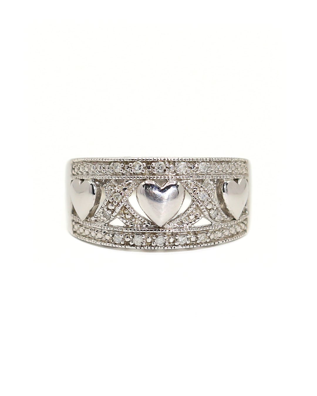 Capri band Heart and X Love diamond silver band