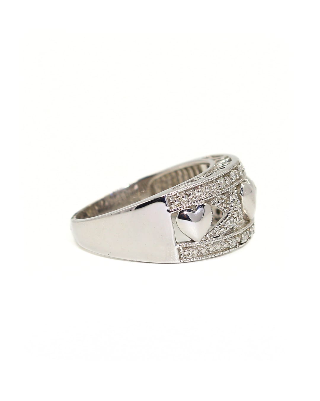 Capri band Heart and X Love diamond silver band