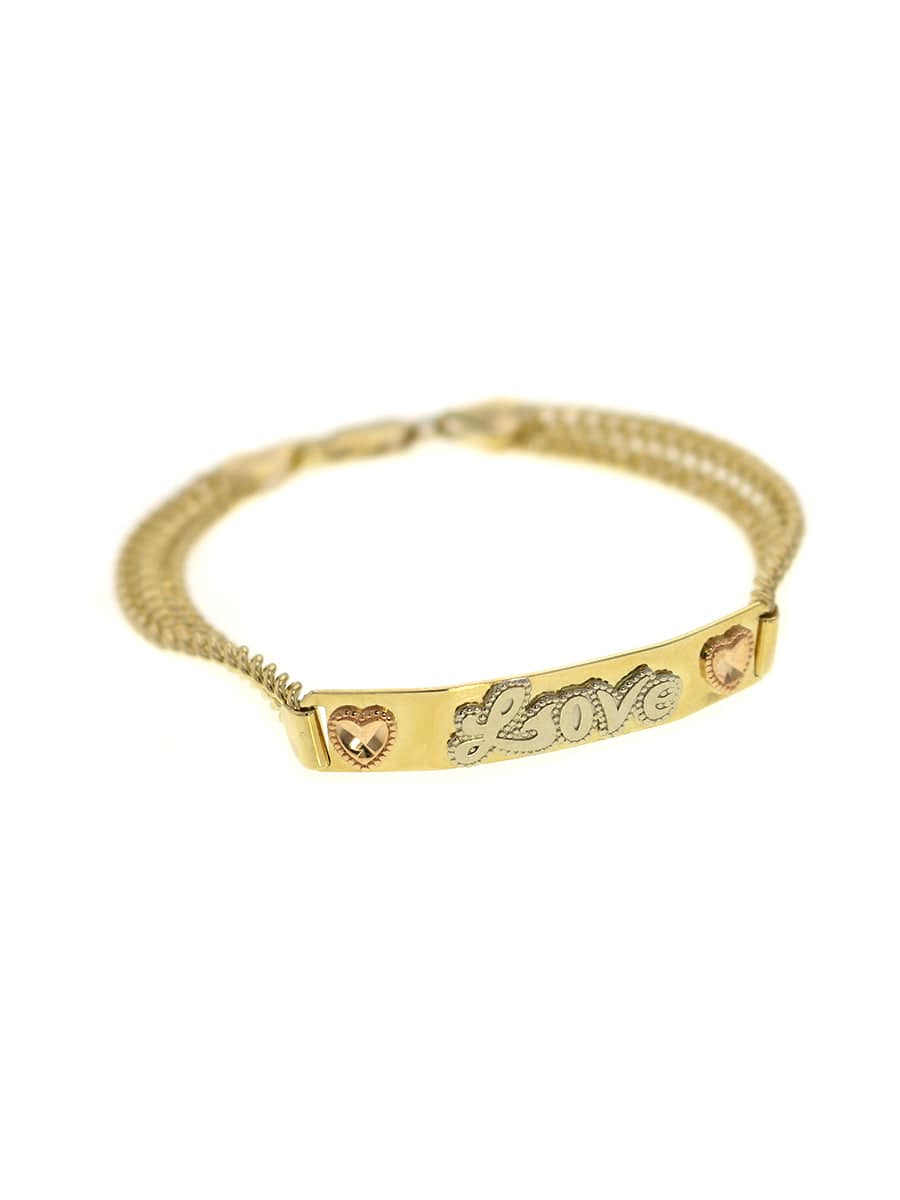 Capri Bracelet 14k Yellow Gold Love Bar Bracelet With Rose Hearts