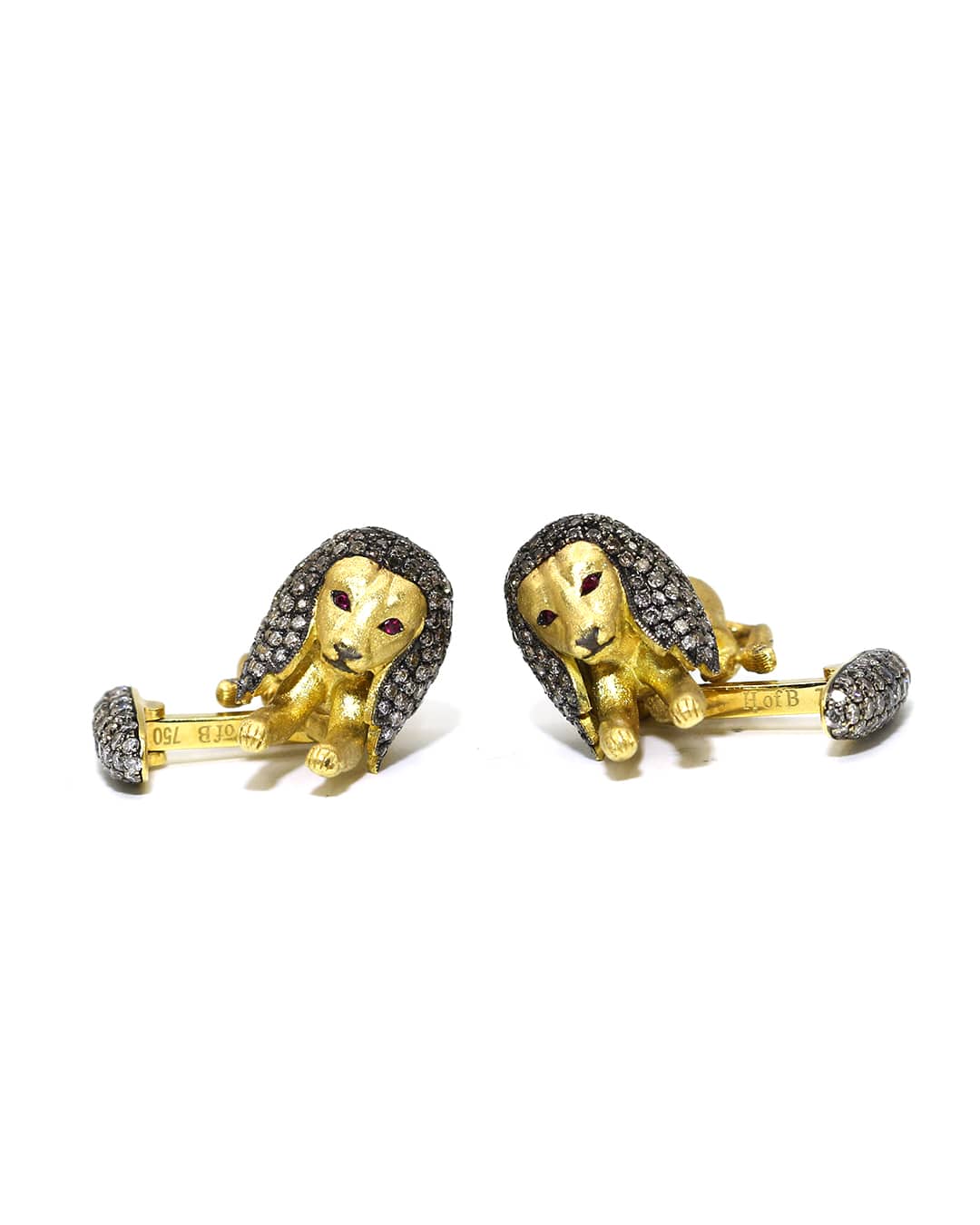 Capri Custom 2.56ctw custom diamond lion yellow gold cufflings 18K