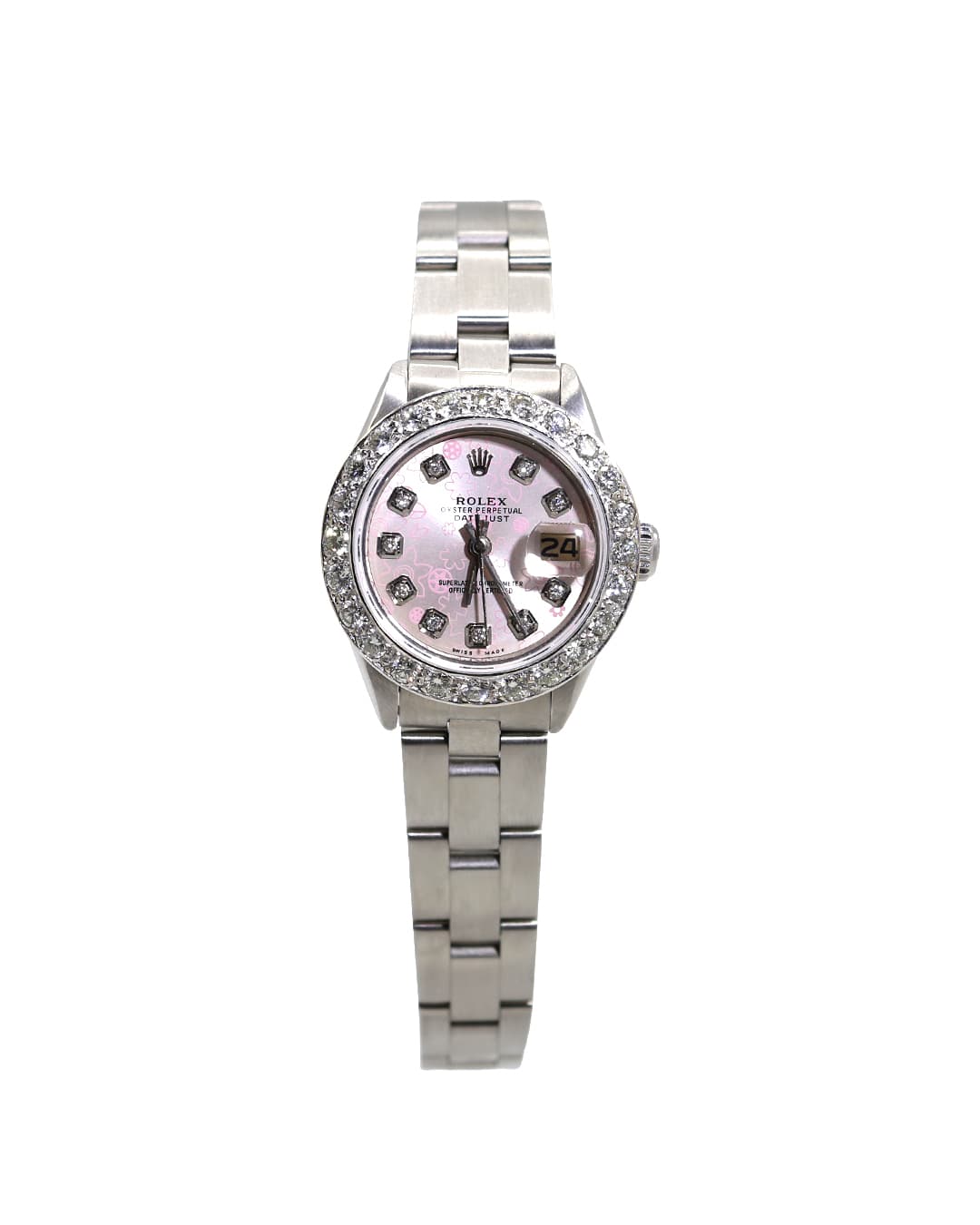 Capri Custom Watch Rolex Datejust 26mm stainless oyester pink pattern dial 1.10ctw diamond watch