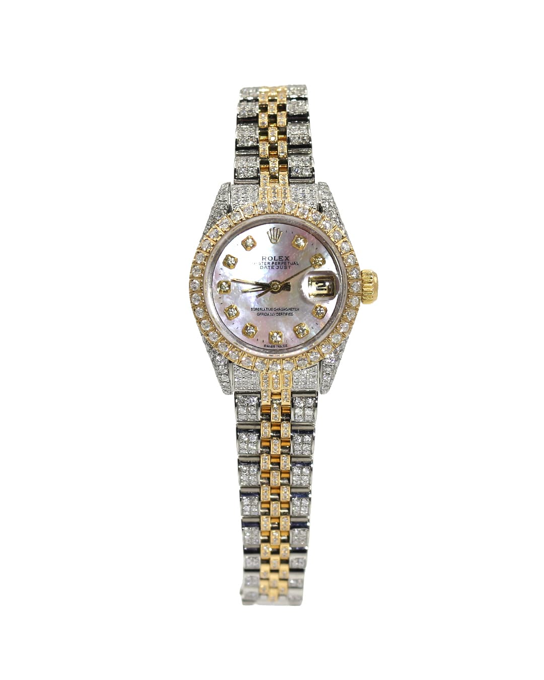 Capri Custom Watch Rolex Datejust 26mm two-tone pink mother of pearl dial 5.75ctw diamond watch