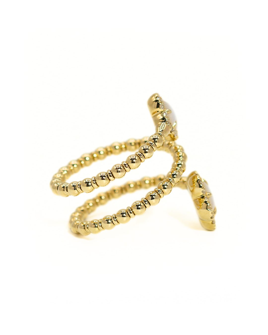 Capri Diamond Ring 1/5ctw diamond pearl clover yellow gold flex ring 14K