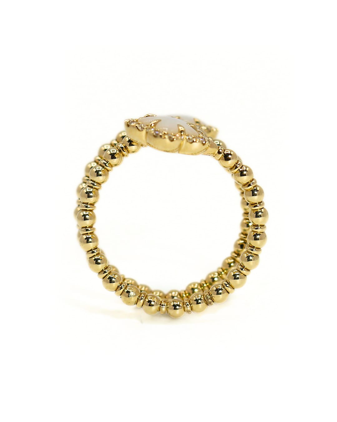 Capri Diamond Ring 1/5ctw diamond pearl clover yellow gold flex ring 14K