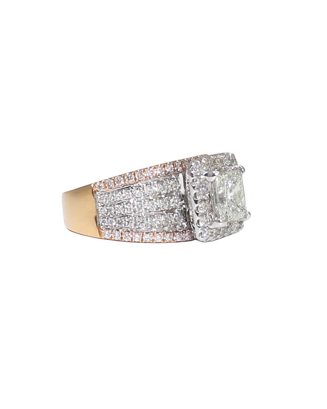 Capri Diamond Ring 2.86ctw diamond princess cut halo two-tone ring in yellow gold 18K