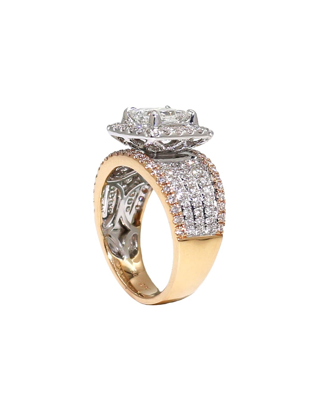 Capri Diamond Ring 2.86ctw diamond princess cut halo two-tone ring in yellow gold 18K