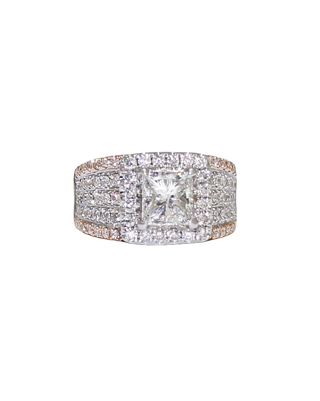 Capri Diamond Ring 2.86ctw diamond princess cut halo two-tone ring in yellow gold 18K