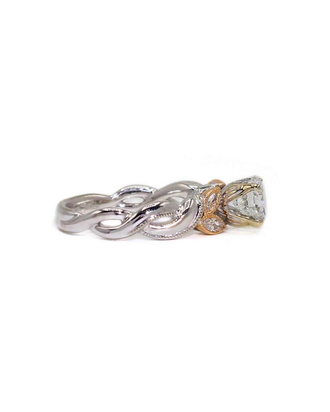 Capri Engagement Ring 1.16ct round lab in a floral 0.29ctw diamond ring 18kw