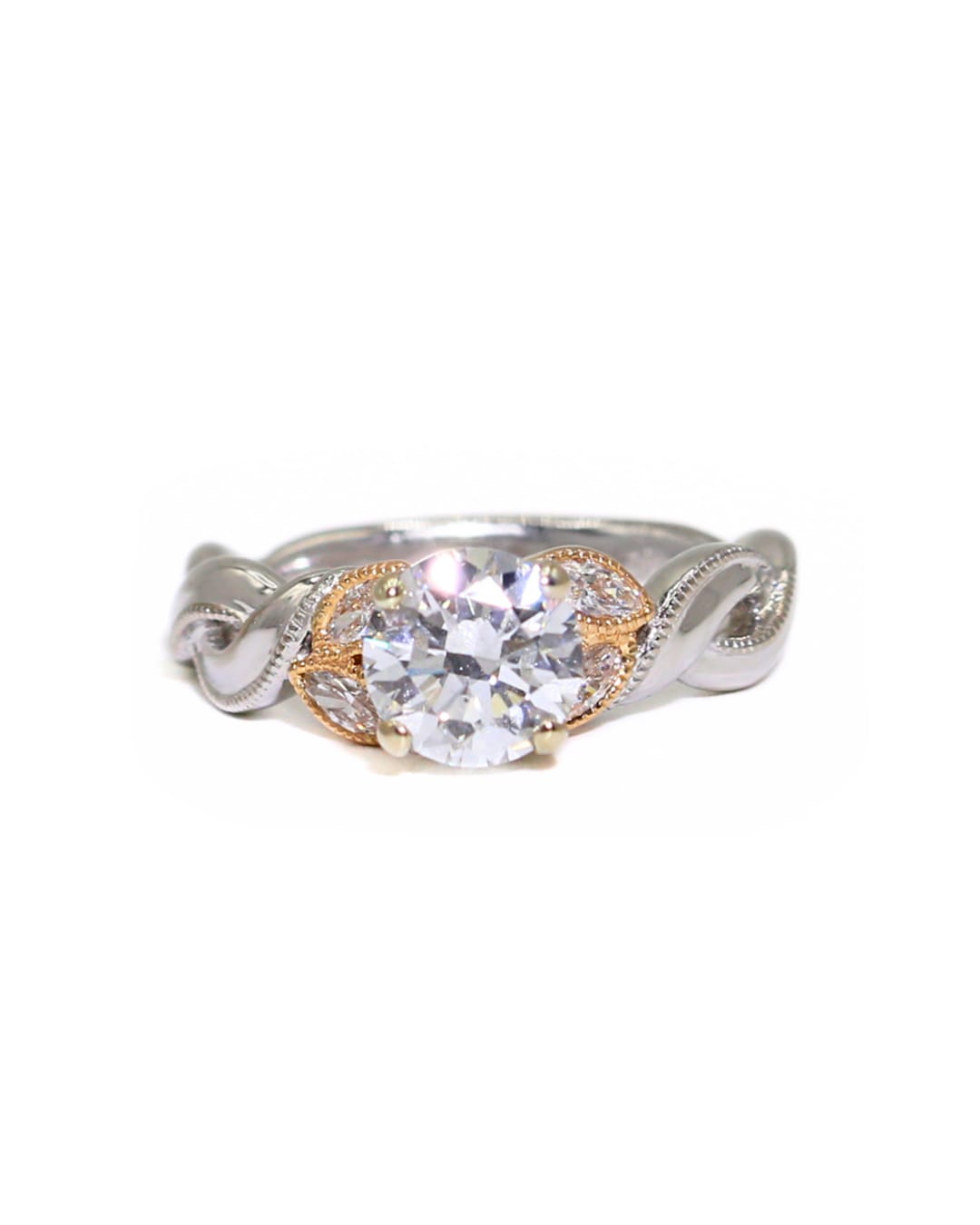 Capri Engagement Ring 1.16ct round lab in a floral 0.29ctw diamond ring 18kw