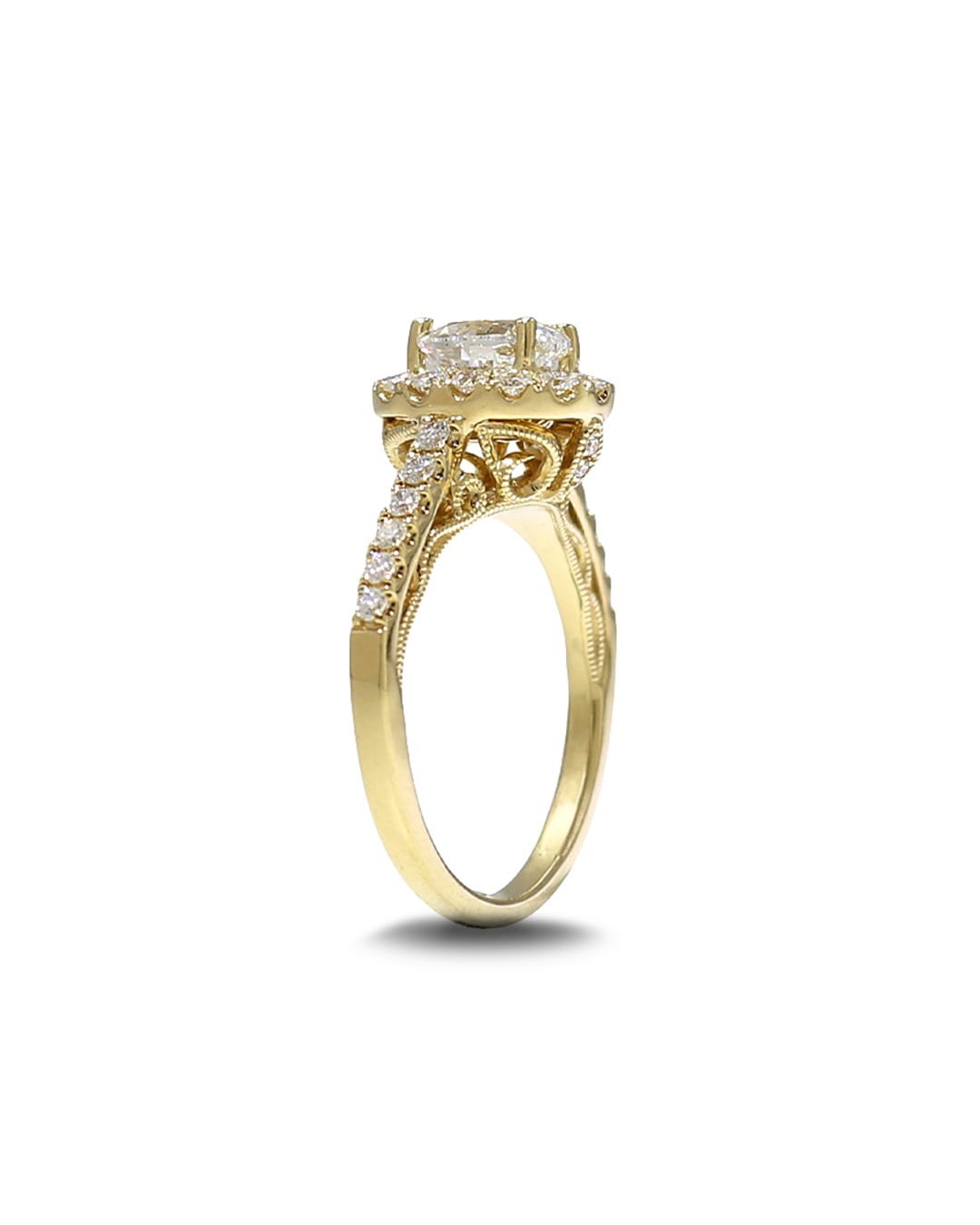 Capri Engagement Ring 1.52ctw oval halo diamond yellow gold ring 18K