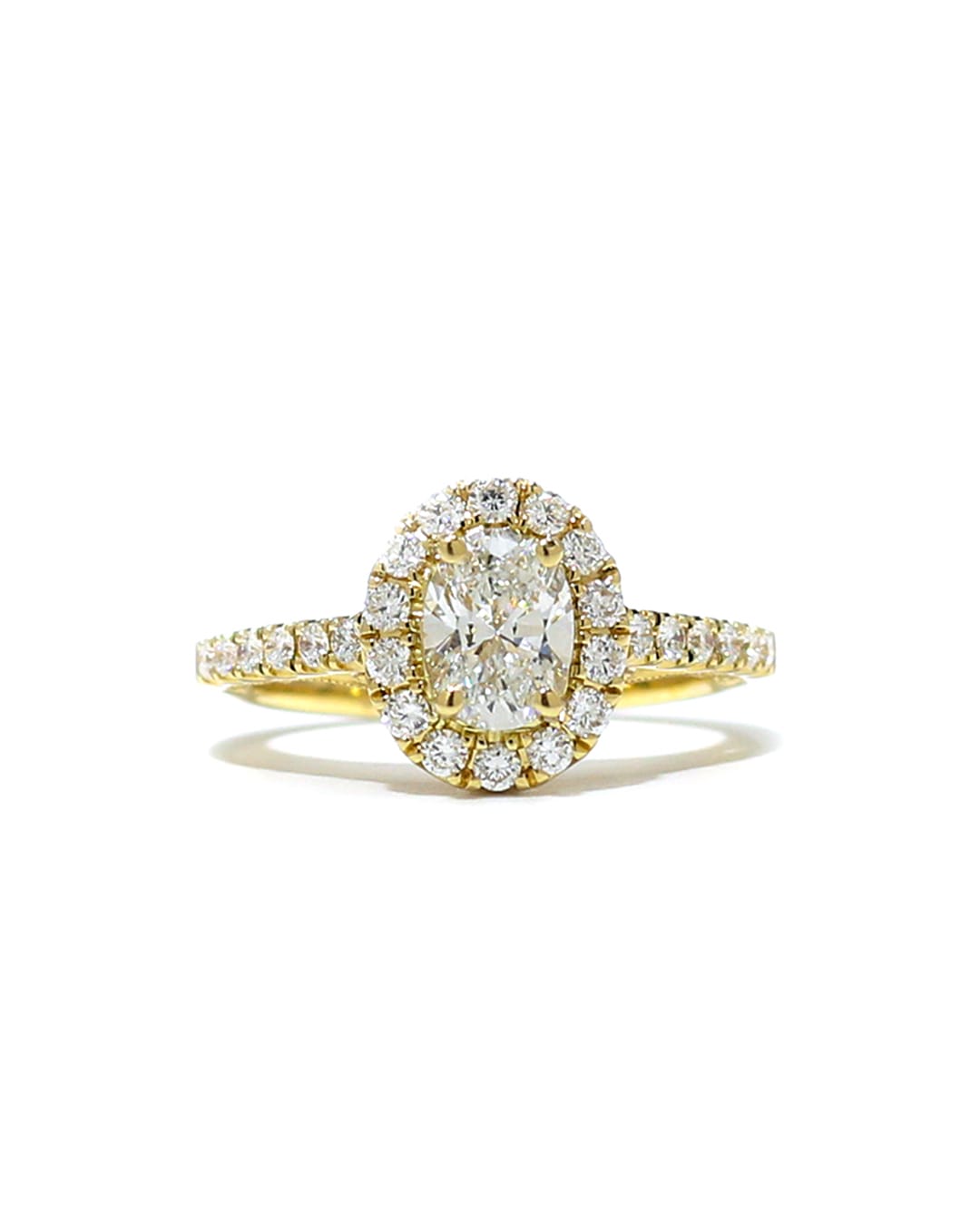 Capri Engagement Ring 1.52ctw oval halo diamond yellow gold ring 18K