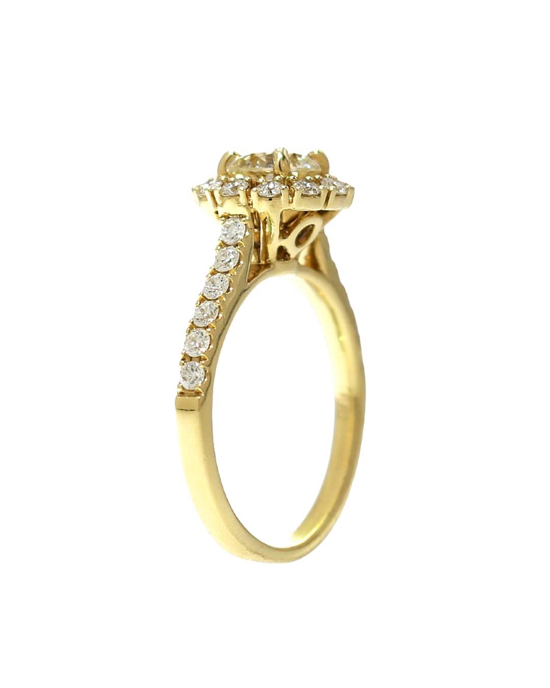Capri Engagement Ring 1.61ctw round halo yellow gold ring 14k