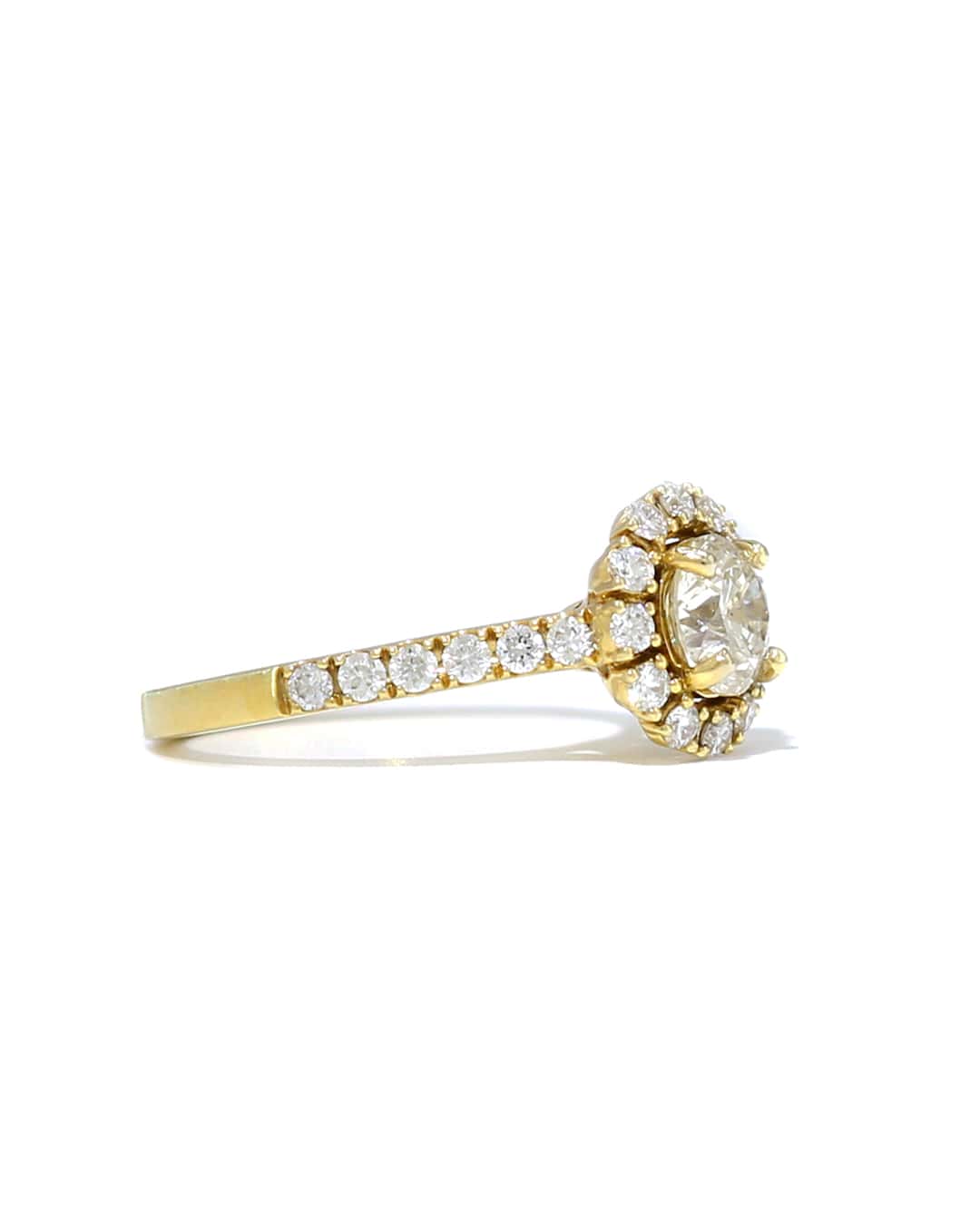 Capri Engagement Ring 1.61ctw round halo yellow gold ring 14k
