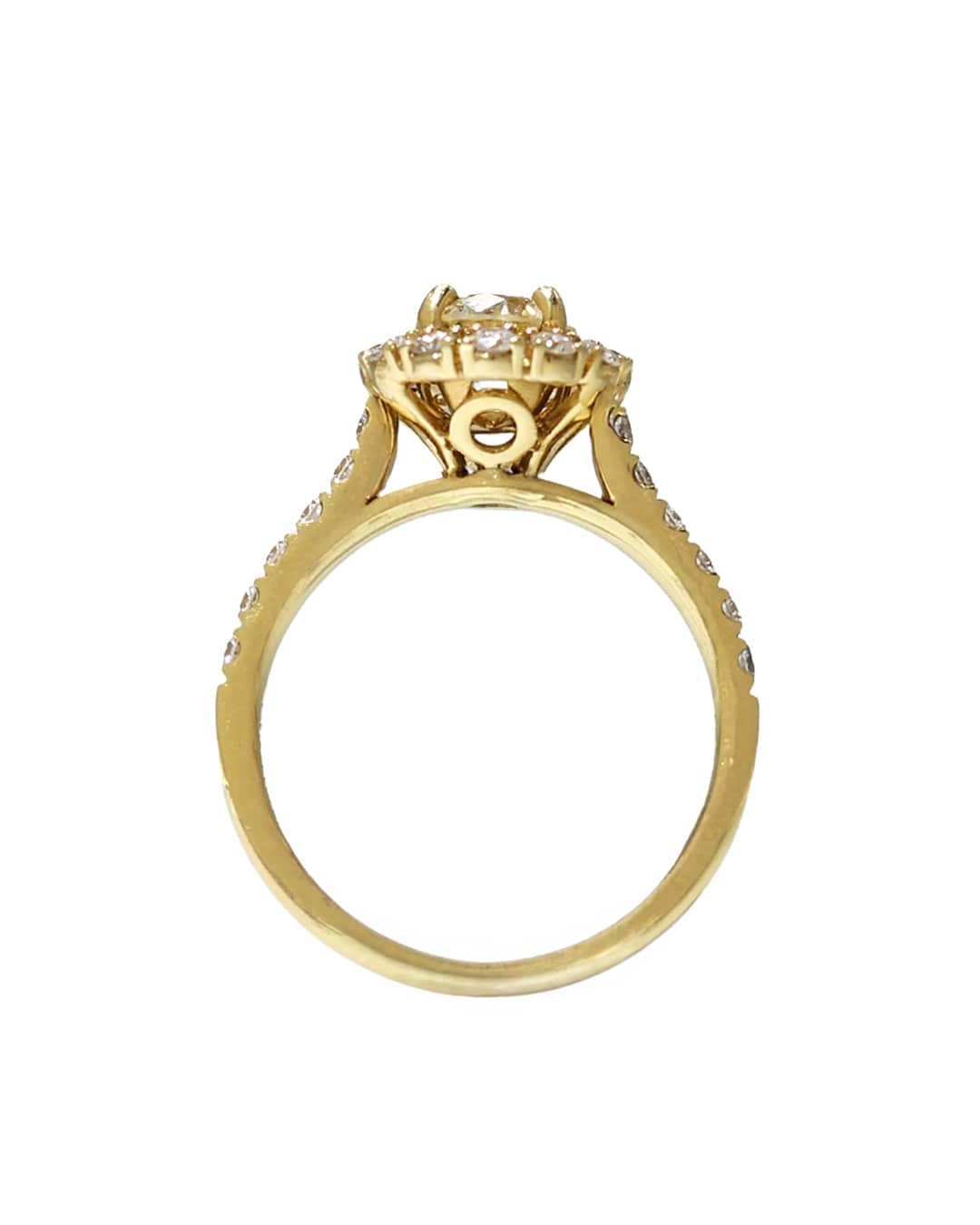 Capri Engagement Ring 1.61ctw round halo yellow gold ring 14k