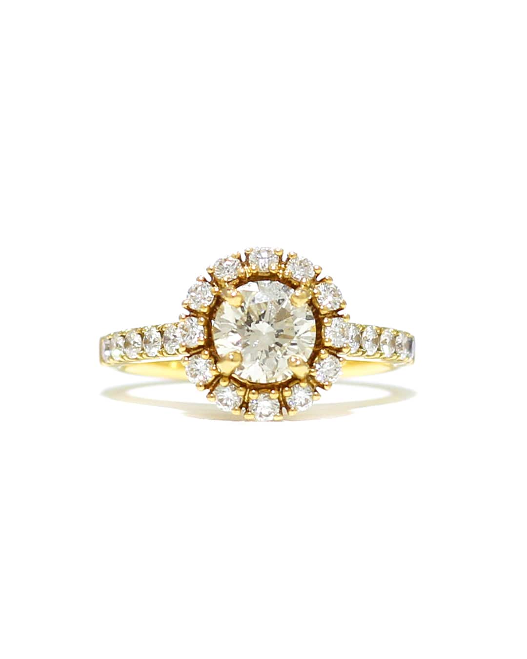 Capri Engagement Ring 1.61ctw round halo yellow gold ring 14k