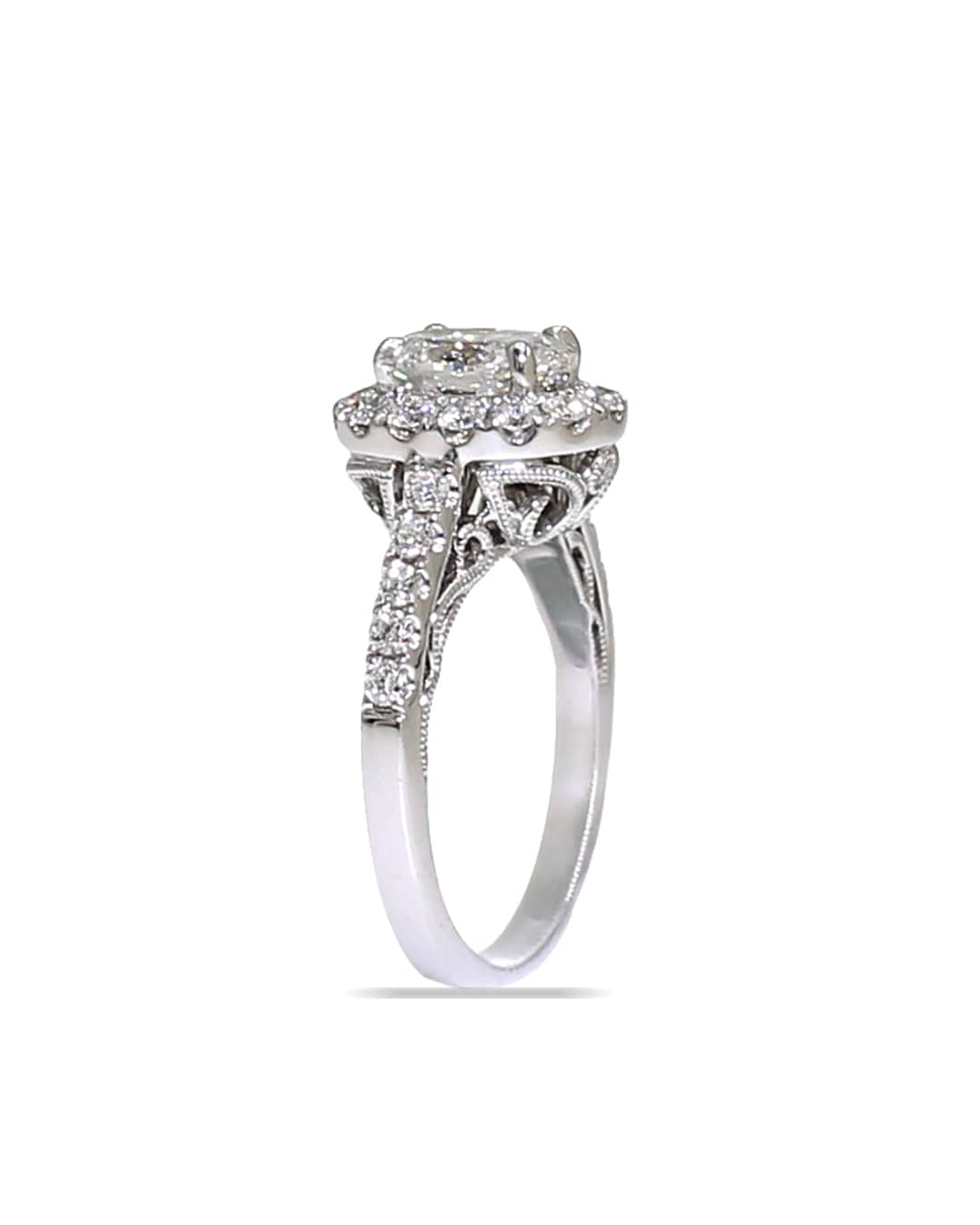 Capri Engagement Ring 1.76ctw oval halo diamond white old ring 18K