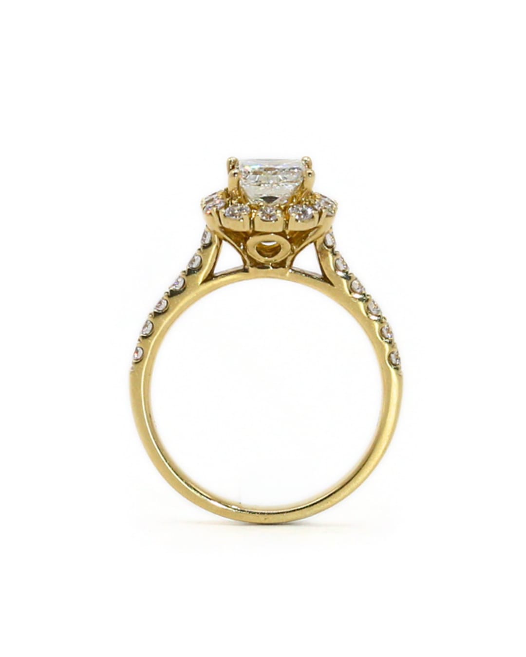 Capri Engagement Ring 1.79ctw natural diamond princess cut halo ring in 14ky