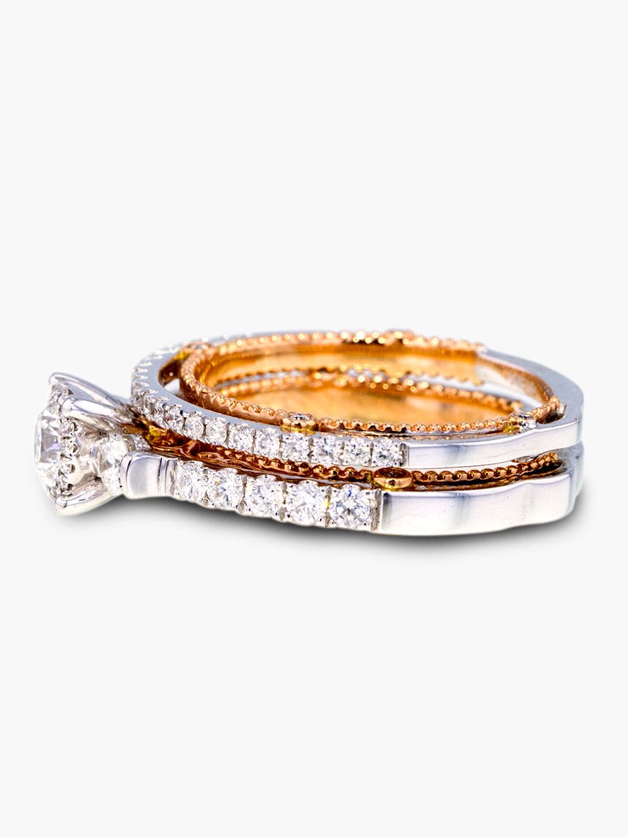 Capri Engagement Ring 14K Two-Tone 3-Stone Center Diamond Wedding Set 1.10 ctw