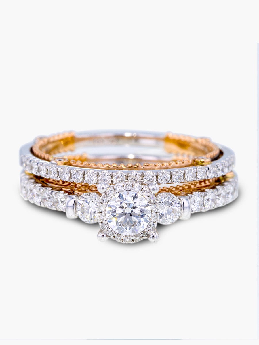 Capri Engagement Ring 14K Two-Tone 3-Stone Center Diamond Wedding Set 1.10 ctw