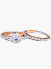 Capri Engagement Ring 14K Two-Tone 3-Stone Center Diamond Wedding Set 1.10 ctw