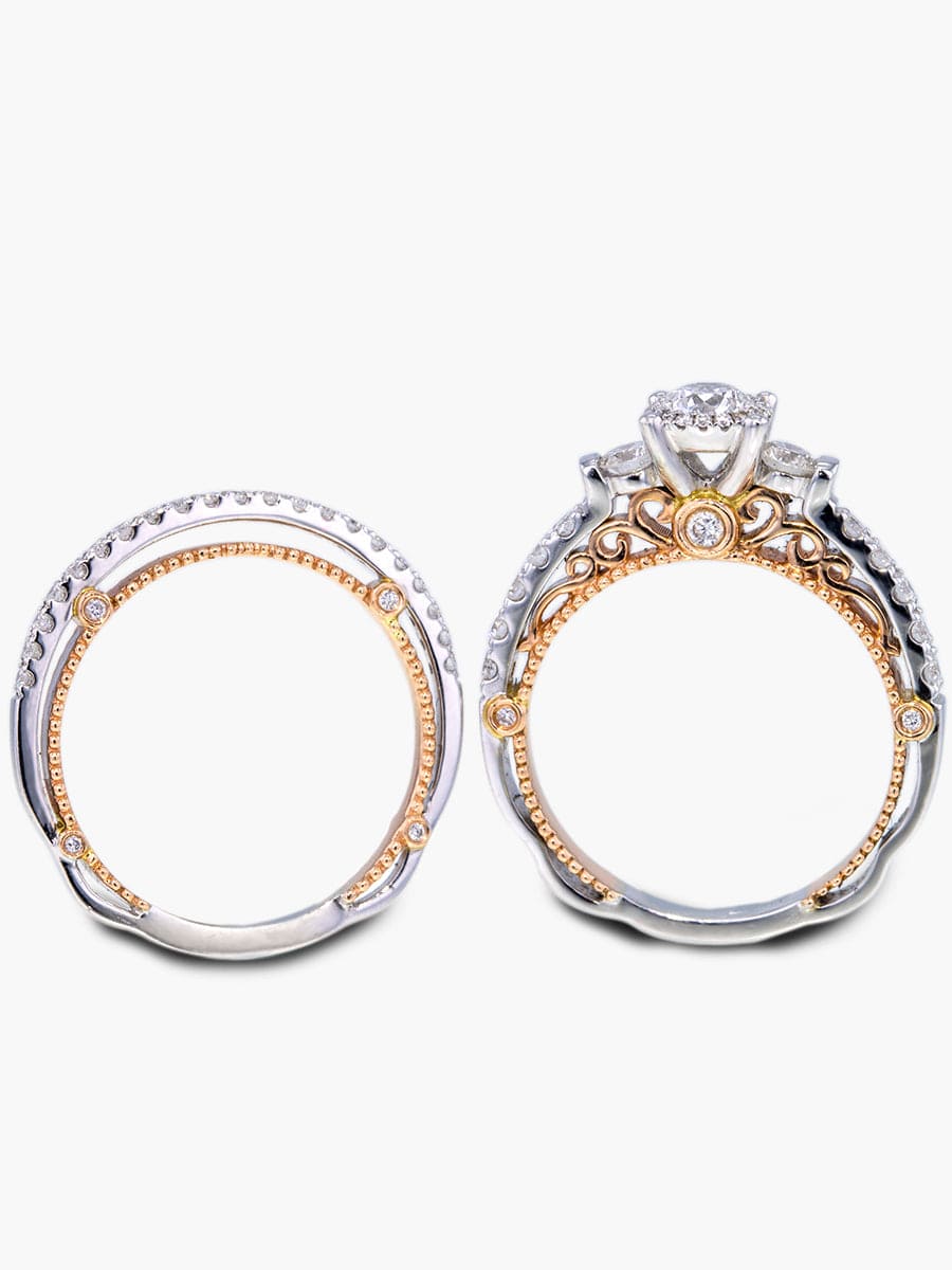 Capri Engagement Ring 14K Two-Tone 3-Stone Center Diamond Wedding Set 1.10 ctw