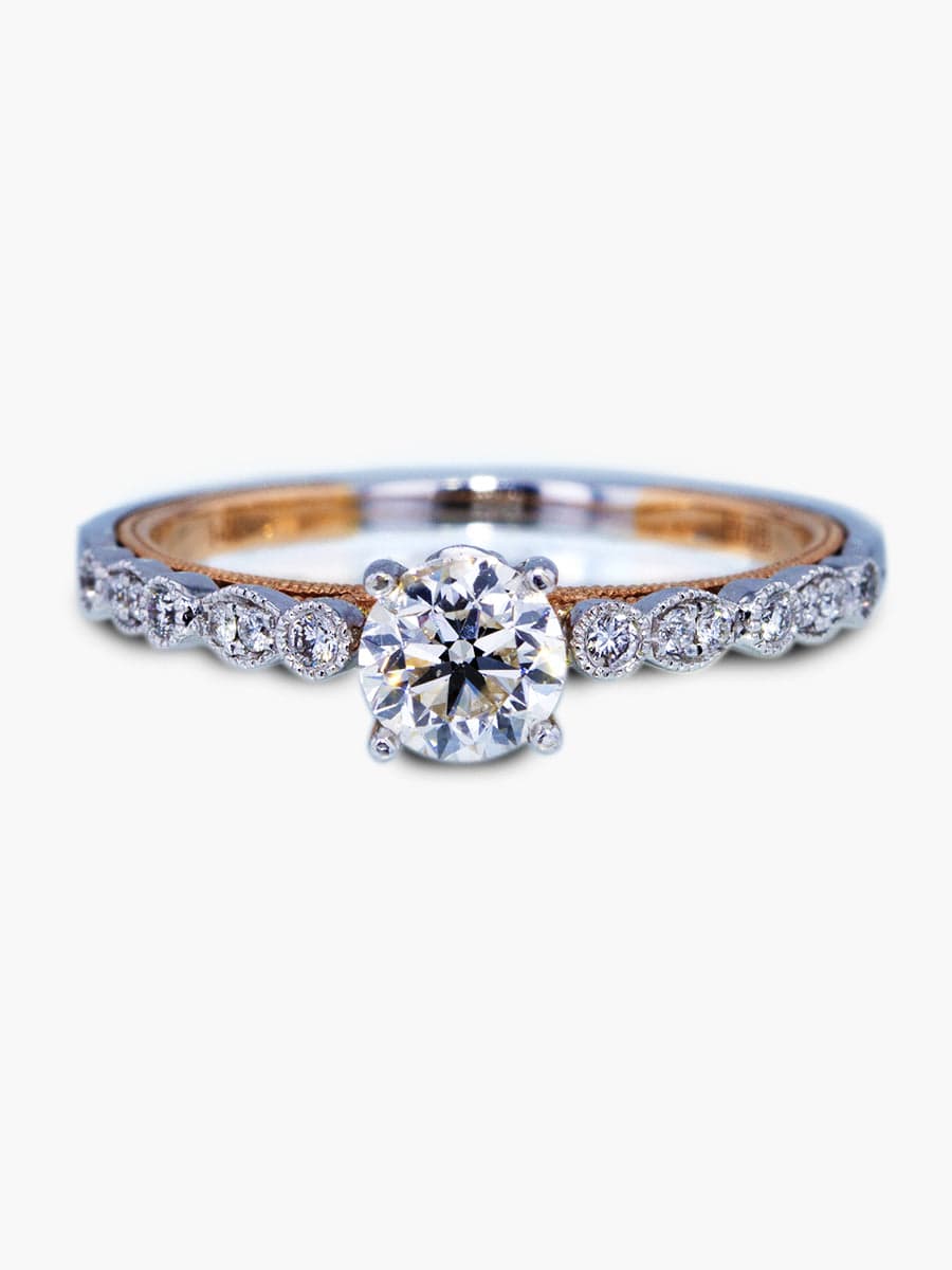 Capri Engagement Ring 14K Two-Tone Stylish Round Center Diamond Ring 3/4 ctw