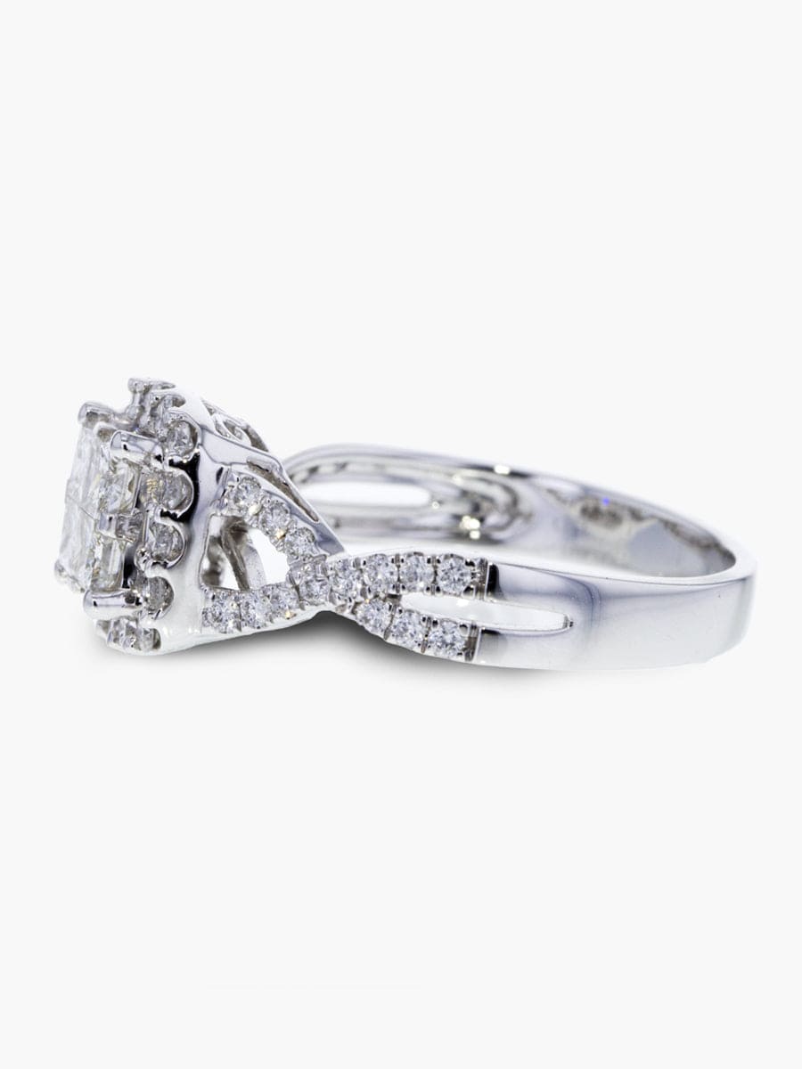 Capri Engagement Ring 14K White Gold Invisible Set Center Halo Diamond Ring 1.00 ctw