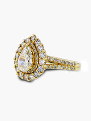 Capri Engagement Ring 14K Yellow Gold Pear Center Double Halo Diamond Ring 1.93 ctw