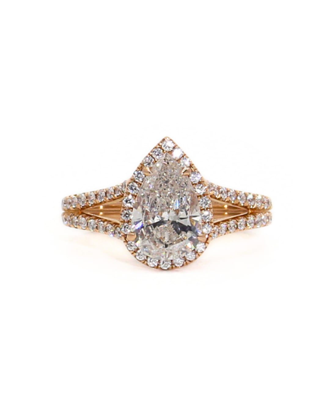 Capri Engagement Ring 2.50ctw diamond Pear halo rose gold split band ring 14kr