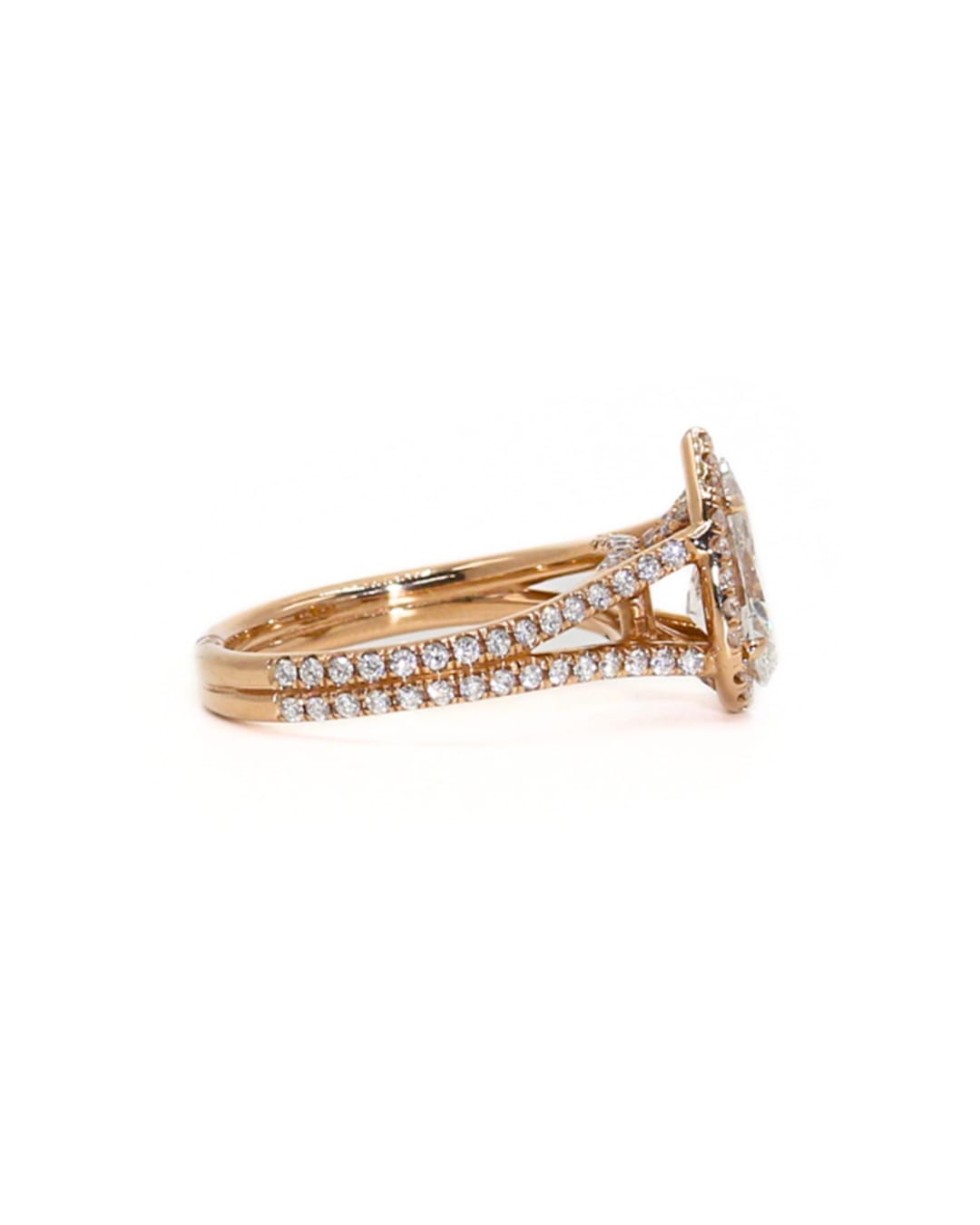 Capri Engagement Ring 2.50ctw diamond Pear halo rose gold split band ring 14kr
