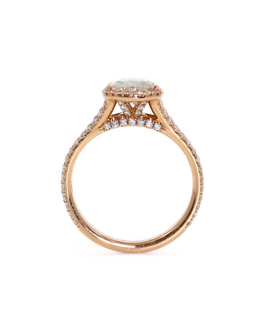 Capri Engagement Ring 2.50ctw diamond Pear halo rose gold split band ring 14kr