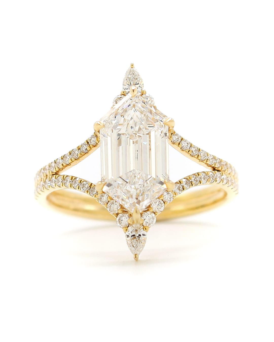 Capri Engagement Ring 2.52ctw lab diamond step hex cut yellow gold ring 14K
