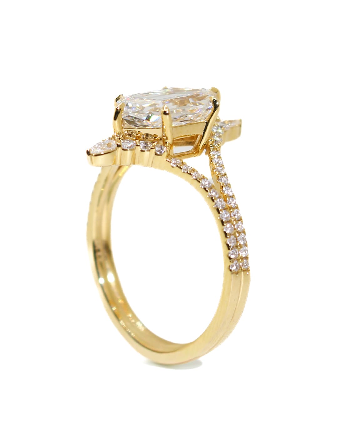 Capri Engagement Ring 2.52ctw lab diamond step hex cut yellow gold ring 14K