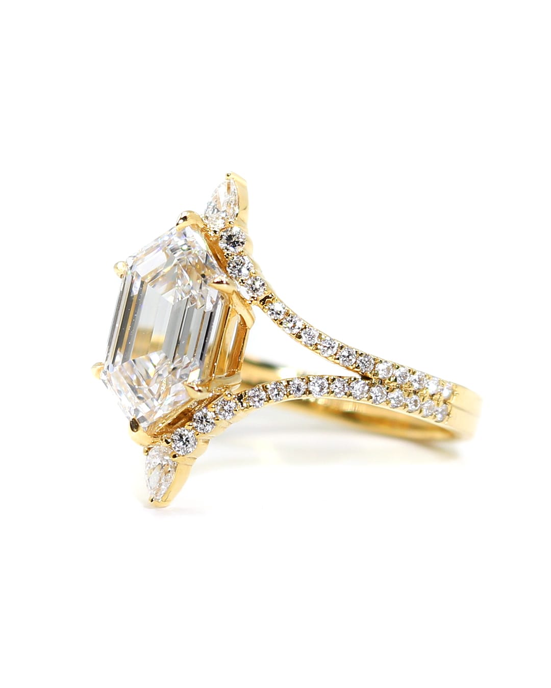 Capri Engagement Ring 2.52ctw lab diamond step hex cut yellow gold ring 14K