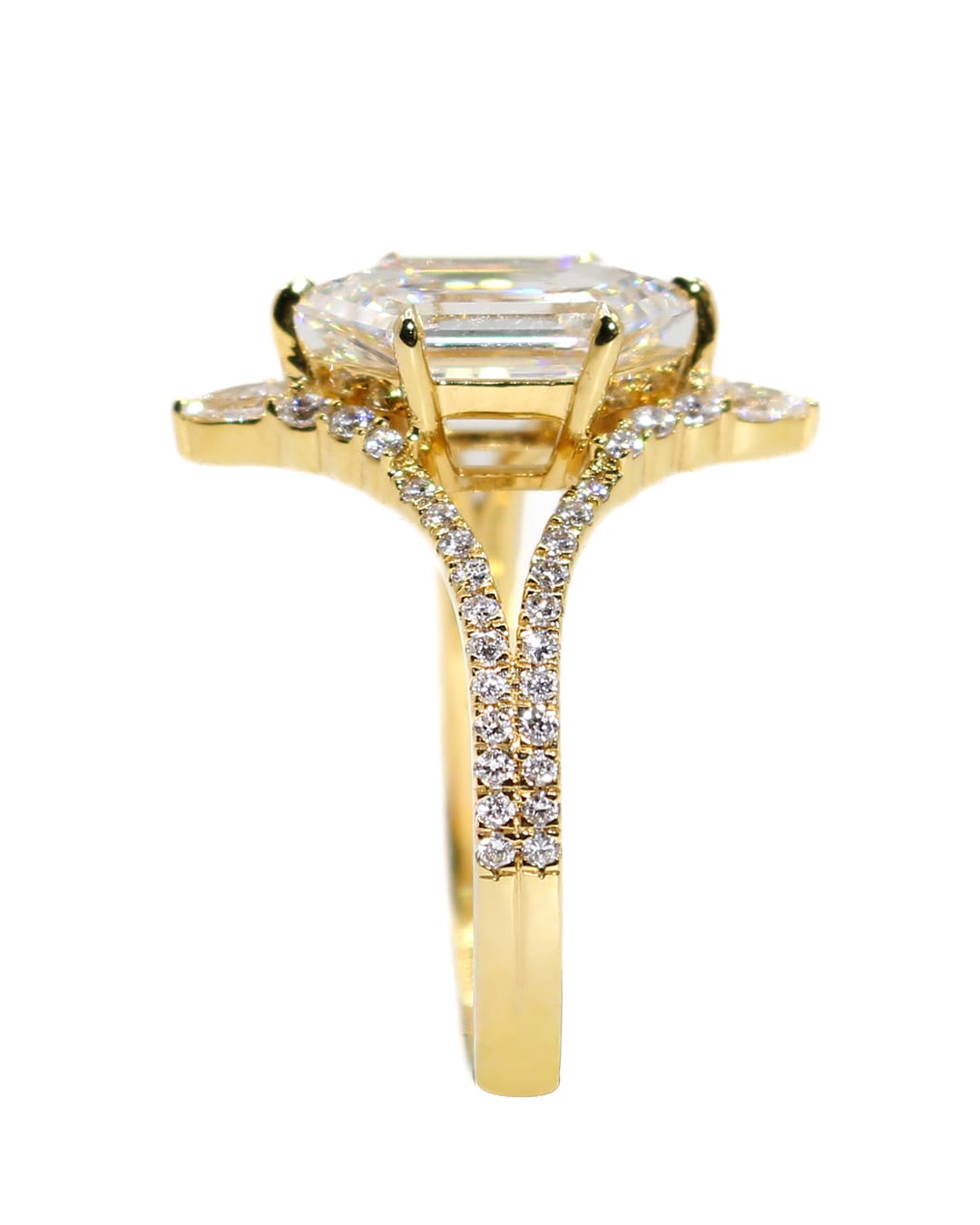 Capri Engagement Ring 2.52ctw lab diamond step hex cut yellow gold ring 14K