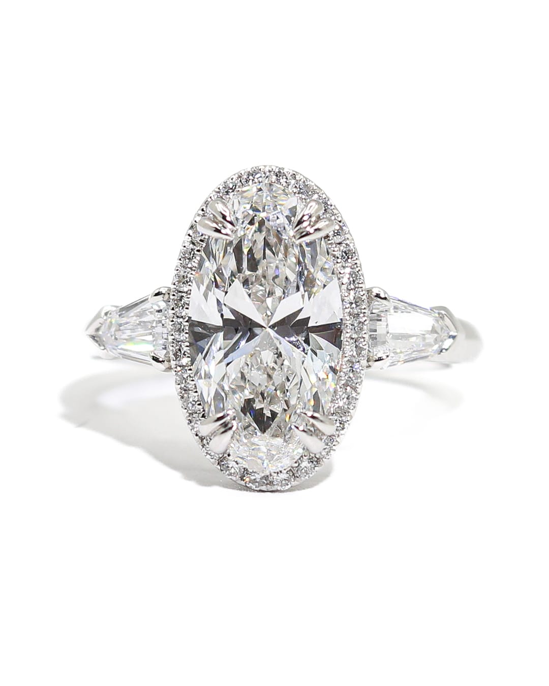 Capri Engagement Ring 2.75ctw lab elongated oval halo white gold ring 14K