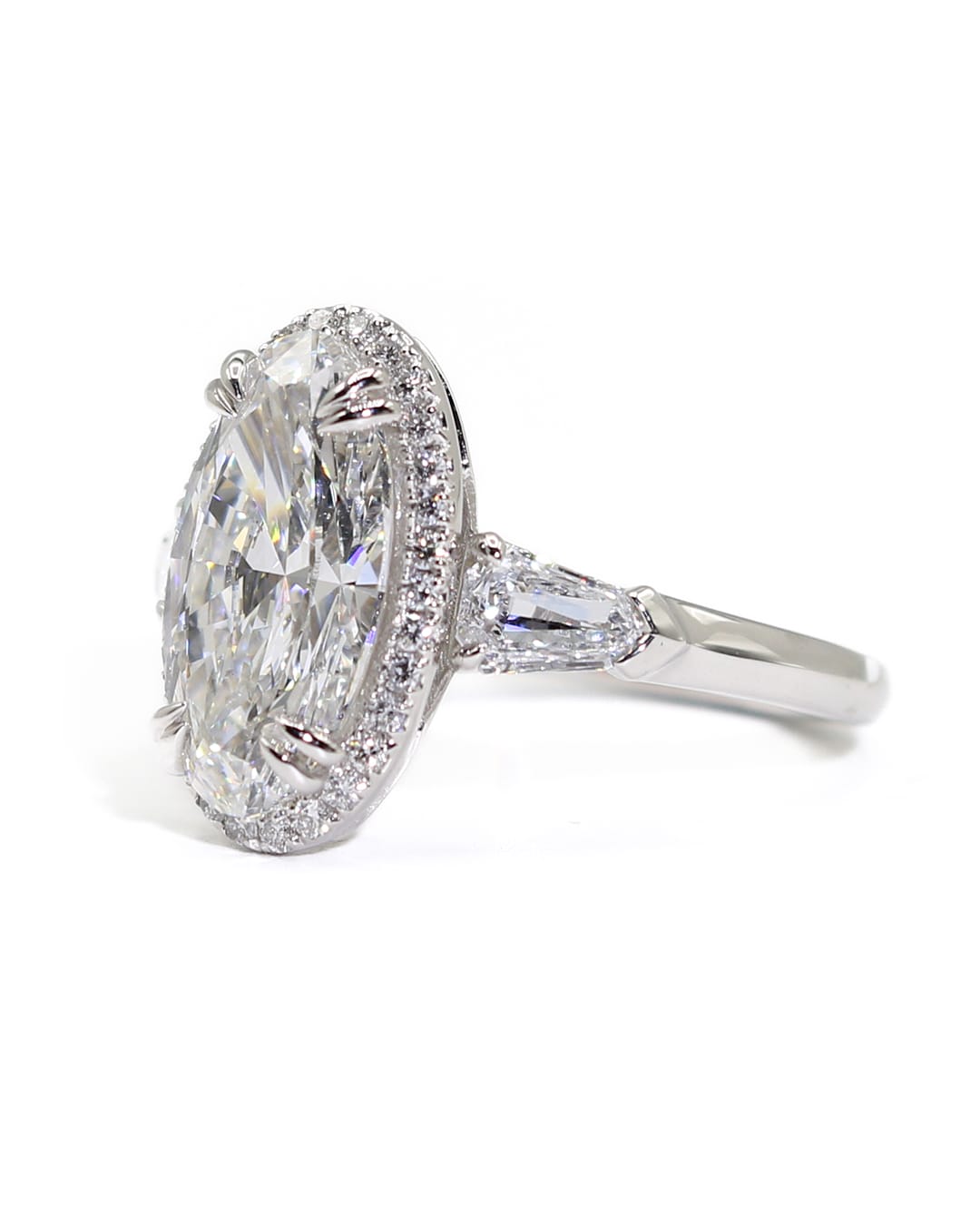 Capri Engagement Ring 2.75ctw lab elongated oval halo white gold ring 14K
