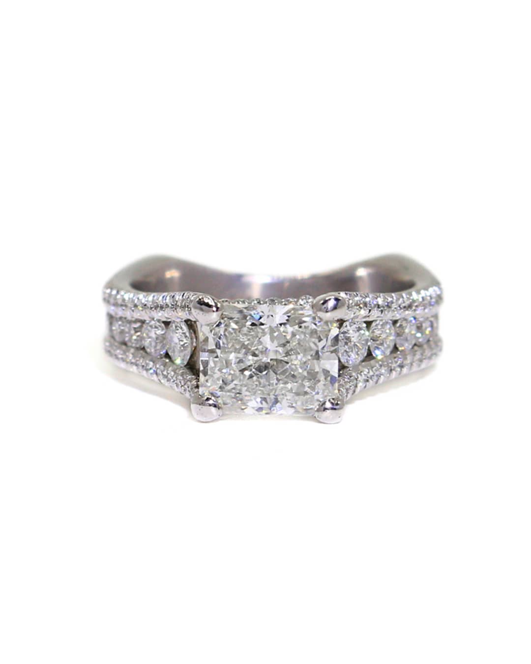 Capri Engagement Ring 3.28ctw Radiant and round euro shank ring platinum