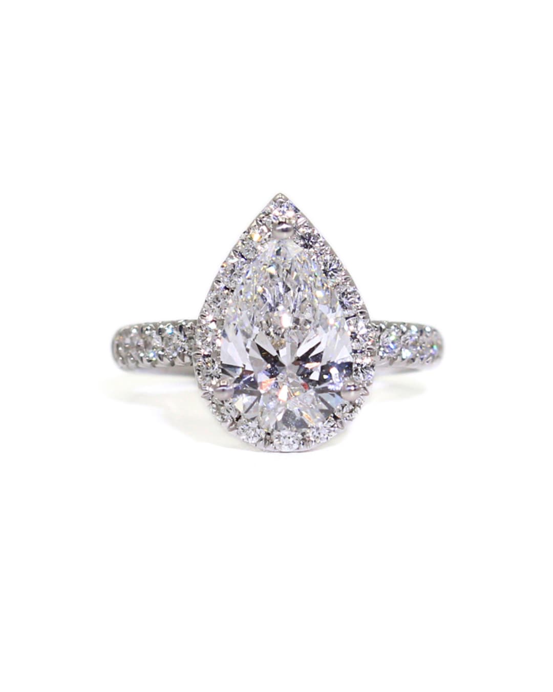 Capri Engagement Ring 3.36ctw lab anad natural diamonds Pear halo ring 18kw