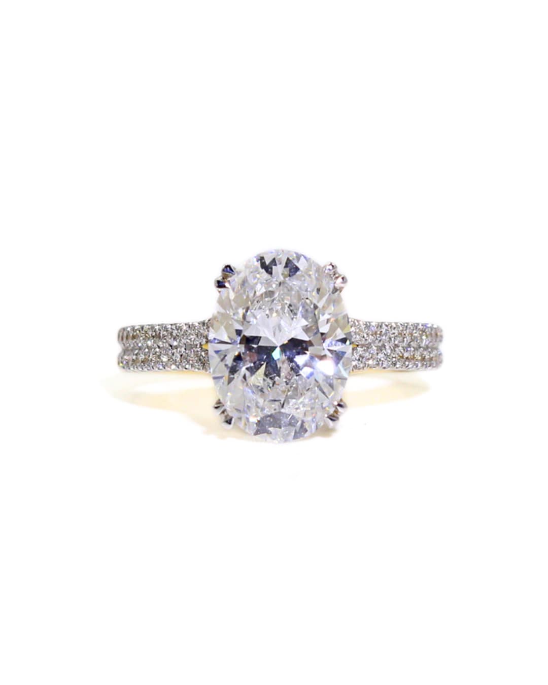 Capri Engagement Ring 3.55ctw oval two row split shank ring in 14ky