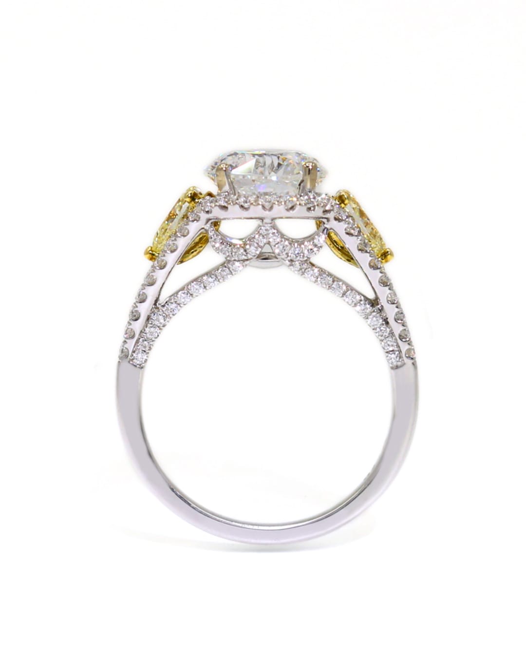 Capri Engagement Ring 3.59ctw round lab in yellow and white diamond ring 18kw