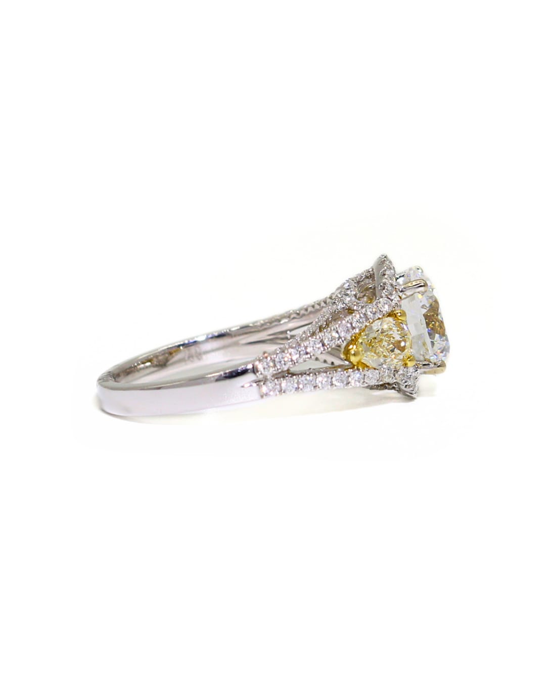 Capri Engagement Ring 3.59ctw round lab in yellow and white diamond ring 18kw