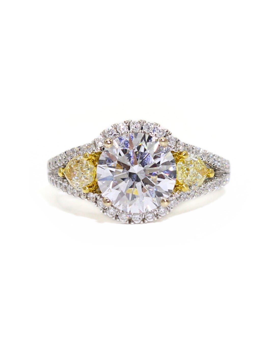 Capri Engagement Ring 3.59ctw round lab in yellow and white diamond ring 18kw