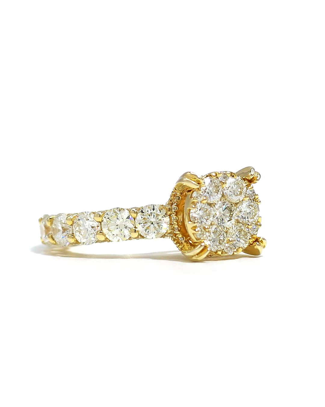 Capri Engagement Ring 4.05ctw diamond cluster yellow gold ring 10k