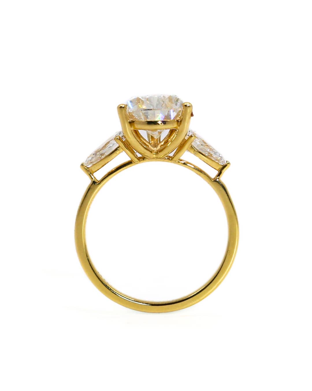 Capri Engagement Ring 4.32ctw lab diamonds three pear ring in yellow gold 14K