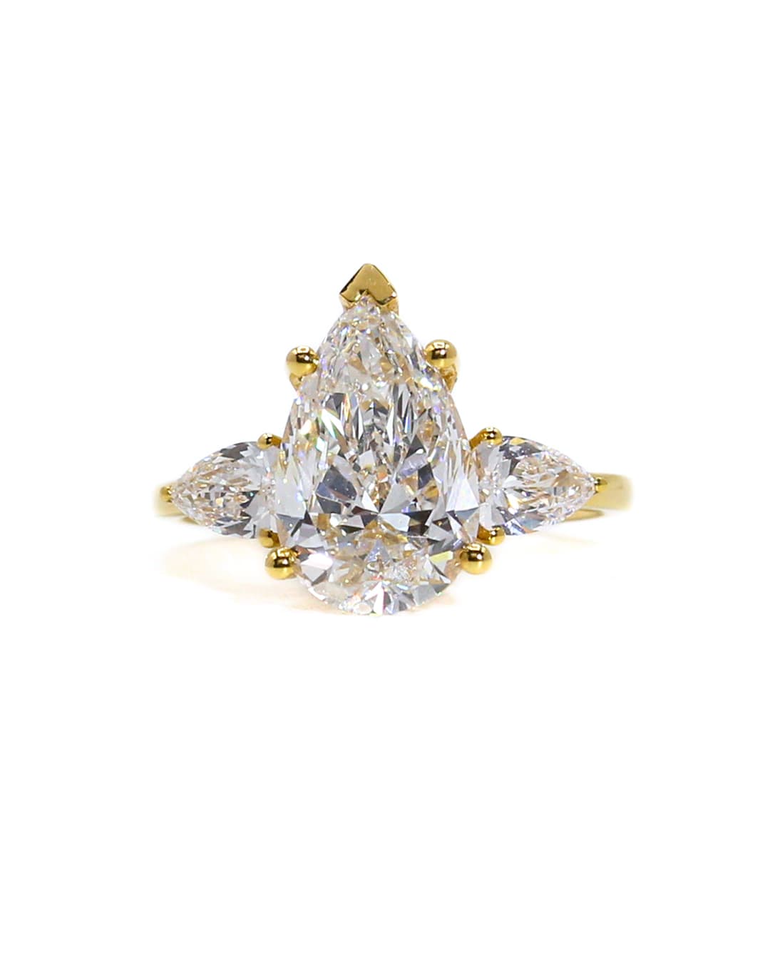 Capri Engagement Ring 4.32ctw lab diamonds three pear ring in yellow gold 14K