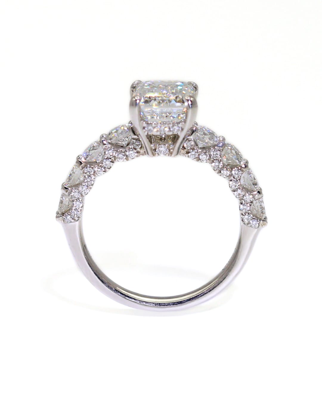 Capri Engagement Ring 4.51ctw emerald cut lab and natural diamond ring 18kw