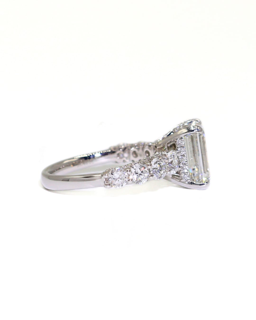 Capri Engagement Ring 4.51ctw emerald cut lab and natural diamond ring 18kw