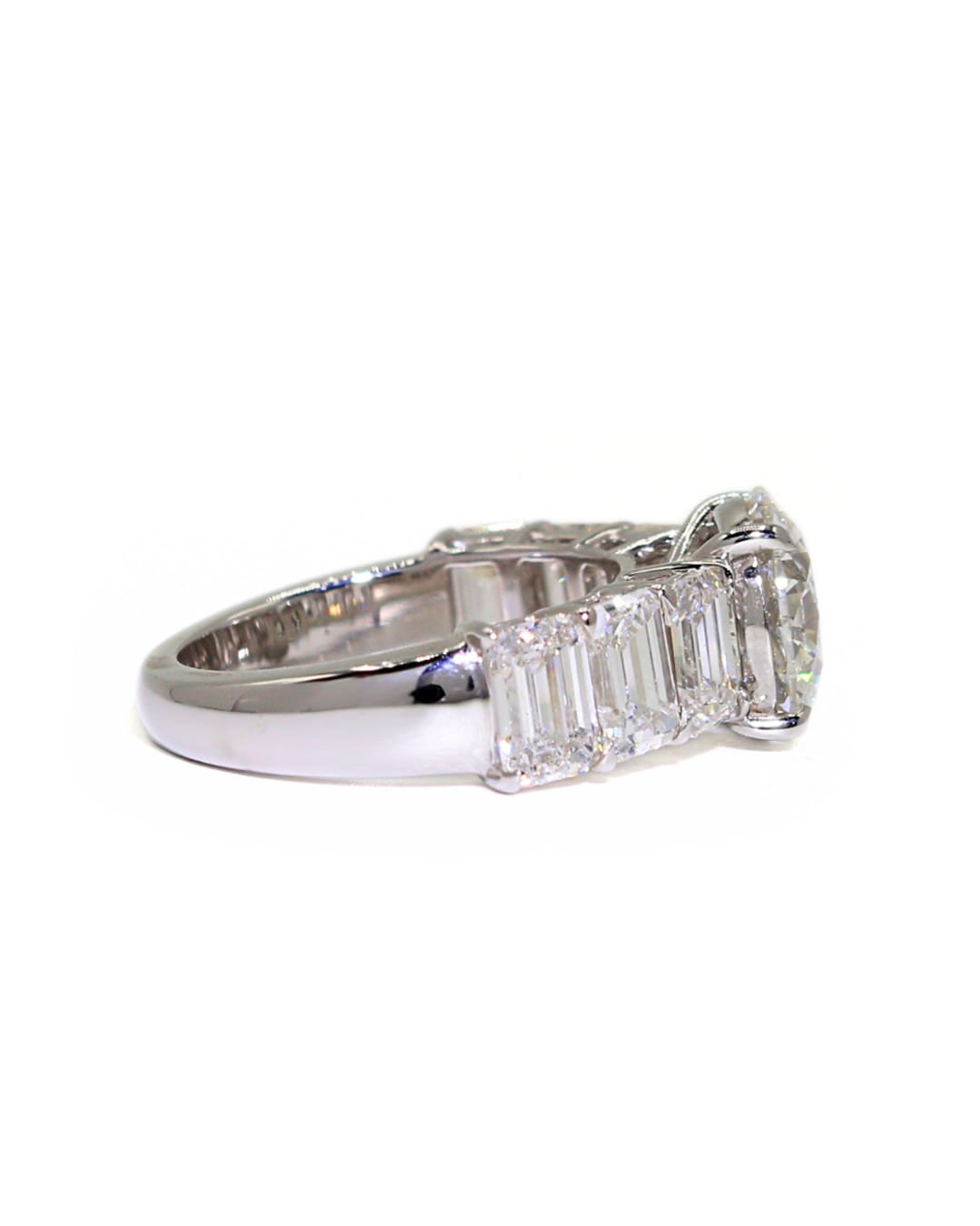 Capri Engagement Ring 7.47ctw lab round and emerald cut ring in 14kw