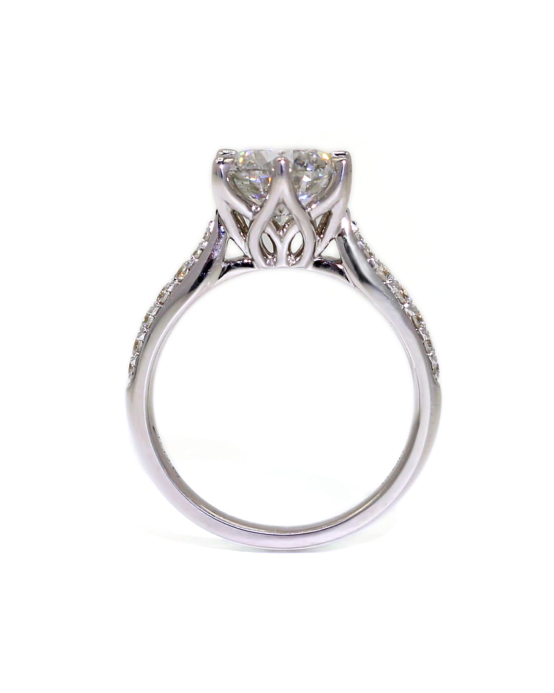 Capri Engagement Ring Lab 2.27ctw round with natural diamond floral style ring 18kw